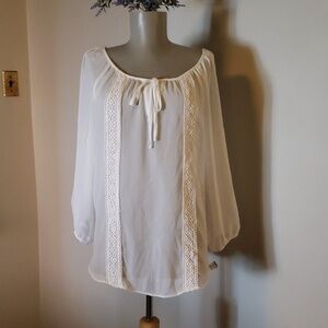 AB Studio white sheer peasant top.  Sz Med